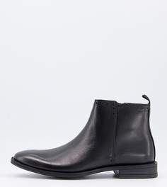 Черные кожаные ботинки на плоской подошве для широкой стопы с внутренней молнией Silver Street-Черный