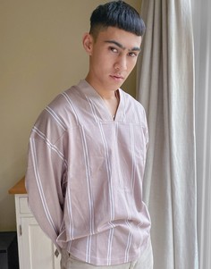 Футболка в стиле oversized с длинными рукавами в бежевую и белую полоску ASOS DESIGN-Многоцветный