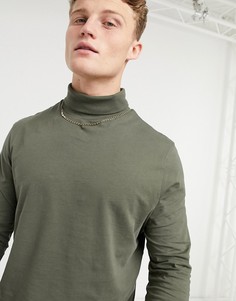 Водолазка цвета выбеленного хаки с длинными рукавами ASOS DESIGN-Зеленый