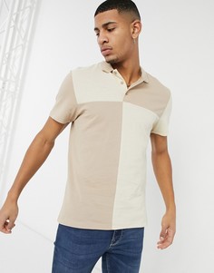 Футболка-поло из пике бежевого цвета в стиле колор блок ASOS DESIGN-Бежевый