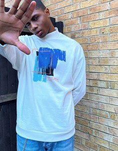 Oversized-свитшот с высоким воротником и принтом на груди ASOS DESIGN-Белый