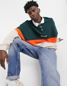 Свободный свитшот-регби в стиле колор блок с надписью ASOS DESIGN-Бежевый