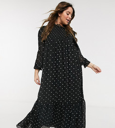 Платье макси с присборенным лифом и принтом в горошек ASOS DESIGN Curve-Многоцветный