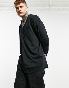 Черный удлиненный oversized-лонгслив с круглой горловиной на пуговицах ASOS DESIGN