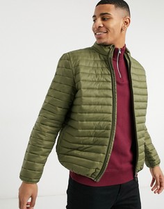 Стеганая куртка цвета хаки с воротником-стойкой ASOS DESIGN-Зеленый