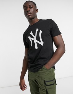 Черная футболка клетчатым логотипом New Era New York Yankees-Черный