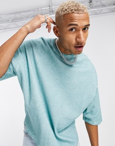 Голубая oversized-футболка из вафельного трикотажа с маслянистым эффектом ASOS DESIGN-Голубой