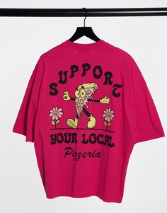 Темно-розовая футболка oversized с принтом пиццы спереди и сзади ASOS DESIGN-Розовый