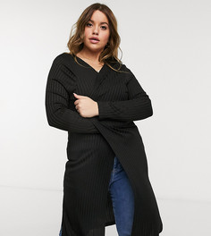 Черный кардиган миди в рубчик New Look Curve