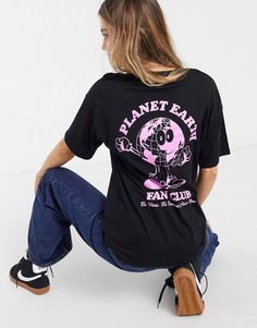 Черная футболка в стиле oversized с мультяшным изображением земного шара ASOS DESIGN Curve-Черный