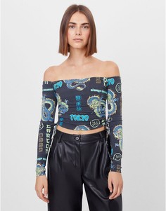 Присборенный топ с принтом драконов Bershka-Многоцветный