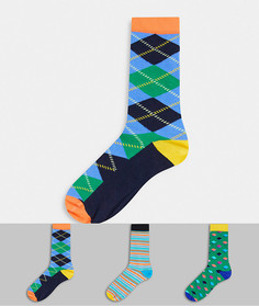 3 пары носков с принтом HS by Happy Socks-Зеленый