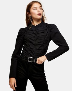 Черная чайная блузка со сборками Topshop-Черный