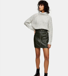 Байкерская юбка цвета хаки из искусственной кожи Topshop Petite-Зеленый