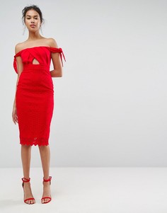 Кружевное платье миди ASOS-Красный
