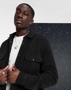 Черная флисовая рубашка навыпуск ASOS DESIGN-Черный