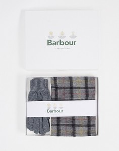 Подарочный набор из серых перчаток и шарфа в клетку Barbour-Серый
