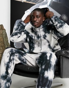 Однотонное oversized-худи с флисовой изнанкой и принтом тай-дай от комплекта ASOS DESIGN-Черный