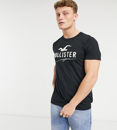Черная футболка с большим логотипом спереди Hollister-Черный