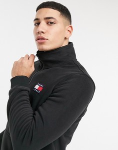 Черный флисовый свитшот с молнией до груди и нашивкой-логотипом Tommy Jeans