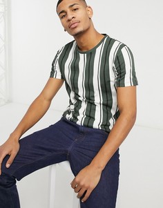 Футболка цвета хаки в вертикальную полоску Burton Menswear-Зеленый