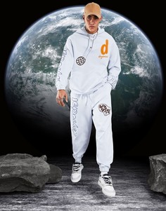 Джоггеры в стиле oversized с разнообразным принтом от комплекта ASOS Daysocial-Голубой