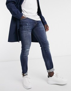 Синие выбеленные зауженные джинсы с потертостями Calvin Klein Jeans-Голубой