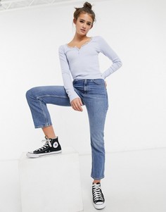 Голубой топ хенли с длинными рукавами и кружевной отделкой Hollister