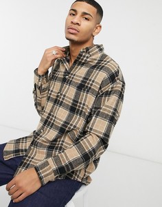 Коричневая oversized-рубашка в стиле 90-х из смесовой шерсти в шотландскую клетку ASOS DESIGN-Коричневый