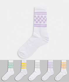 Набор из 5 пар спортивных носков в шахматную клетку в пастельных тонах ASOS DESIGN-Многоцветный