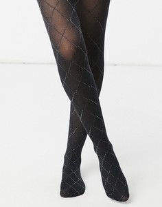 Черные колготки с блестящим ромбовидным рисунком Pretty Polly-Черный