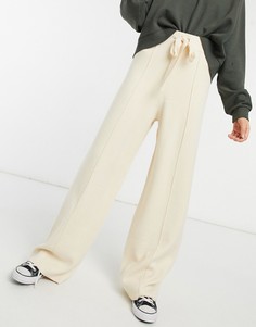 Широкие вязаные брюки в стиле casual светло-бежевого цвета Stradivarius-Бежевый