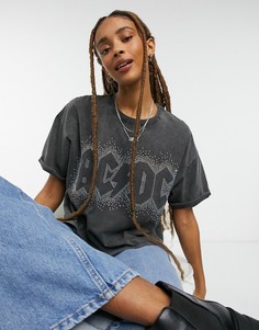 Черная футболка Bershka AC/DC band-Черный