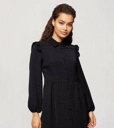 Черное платье-рубашка с оборкой Miss Selfridge Petite-Черный
