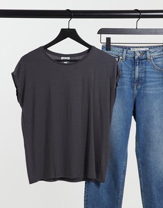 Угольно-серая футболка с овальным вырезом Vero Moda-Серый