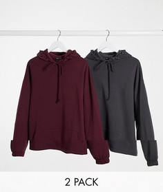 Комплект из двух oversized-худи выбеленного черного и бордового цветов ASOS DESIGN-Многоцветный