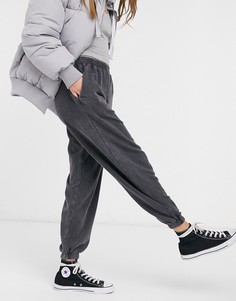 Серые джоггеры с манжетами и эффектом кислотной стирки New Look-Серый