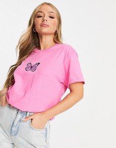 Розовая футболка в стиле oversized с бабочкой HNR LDN-Черный Honour