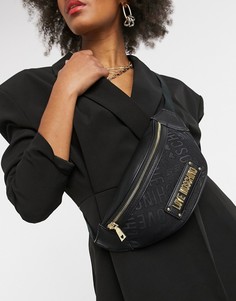 Черная сумка-кошелек с фактурным логотипом Love Moschino-Черный
