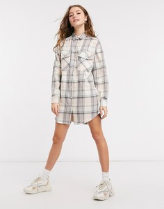 Белое платье-рубашка мини в клетку на пуговицах ASOS DESIGN-Многоцветный