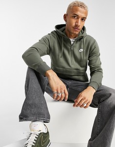 Худи цвета хаки с молнией до середины груди Nike Club-Зеленый