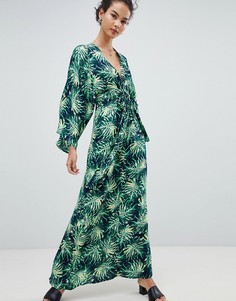 Платье макси с принтом и широкими рукавами QED London-Темно-синий