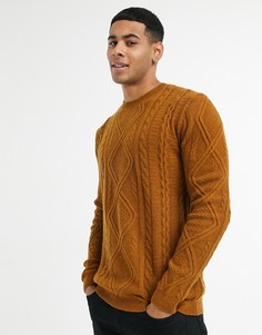 Джемпер из овечьей шерсти цвета табака с вязкой косами ASOS DESIGN-Коричневый