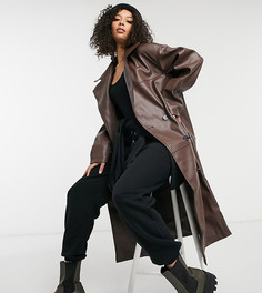 Коричневое oversized-пальто из искусственной кожи ASOS DESIGN Tall-Коричневый
