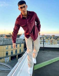 Бордовая рубашка навыпуск из бархатного молескина ASOS DESIGN-Красный