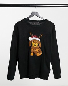 Праздничный джемпер с изображением собаки Brave Soul-Черный