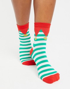 Новогодние носки до щиколотки с рисунком эльфа ASOS DESIGN-Многоцветный