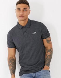 Темно-серое меланжевое поло из пике с фирменным логотипом Hollister-Серый
