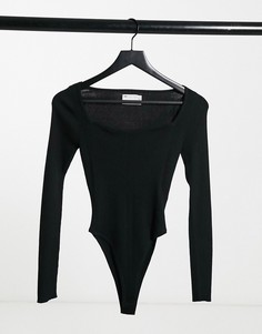 Черное трикотажное боди с квадратным вырезом ASOS DESIGN-Черный