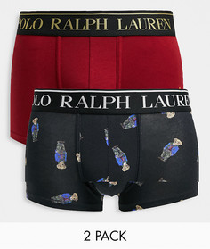 Набор из 2 боксеров-брифов в бордовом цвете со сплошным принтом медведя Polo Ralph Lauren-Многоцветный
